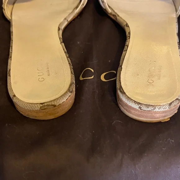 Gucci Women's Brown and Gold Slide Sandals